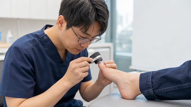 손발톱 상태를 살피는 진료 장면