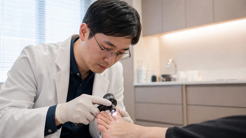 손발톱 상태는 KOH 도말검사나 진균배양 검사로 정확히 확인할 수 있습니다