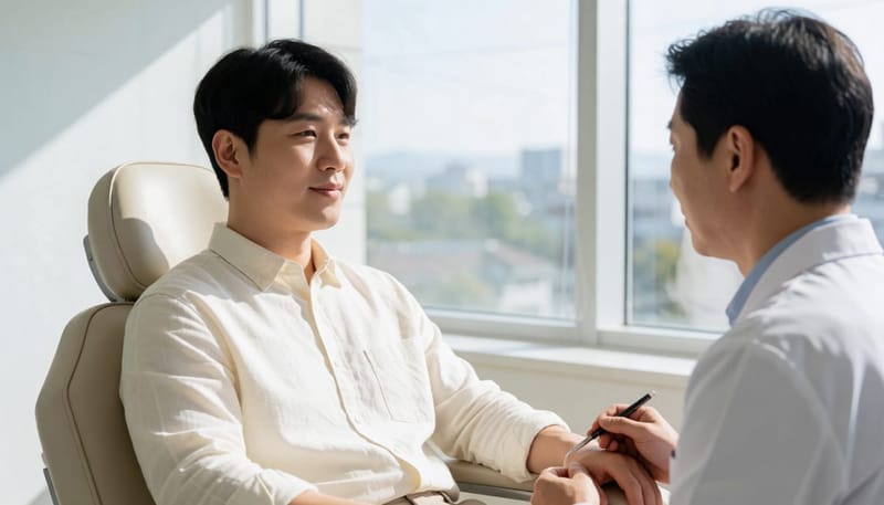 KOH 검사를 위해 발톱 시료를 채취하는 진료 장면