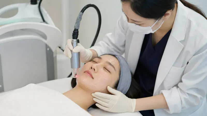 레이저 시술로 흉터 표면을 정리하는 모습
