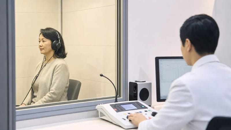 청력검사는 이명의 원인을 확인하는 기본 절차로 진행됩니다.