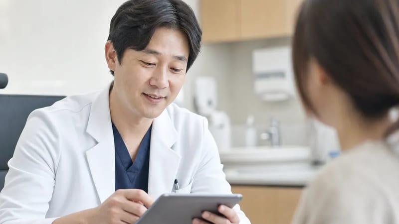환자의 상태를 세심히 살피는 원장의 모습을 담았습니다.