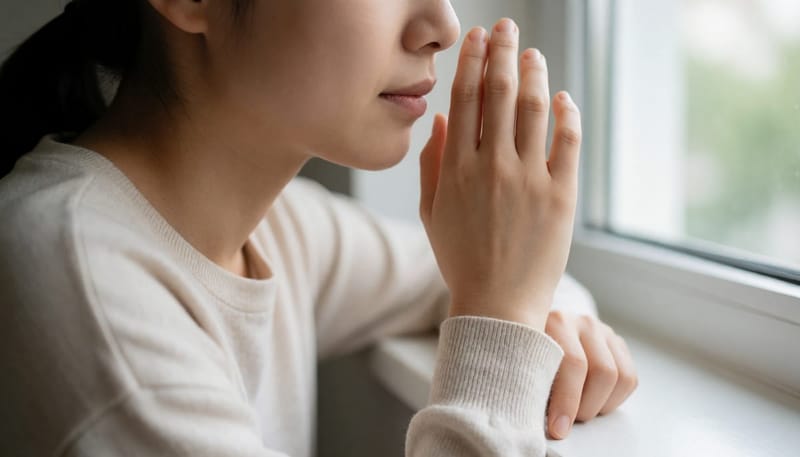 충혈되고 눈물이 맺힌 아이의 옆모습 클로즈업