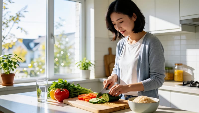 건강한 식단을 준비하는 여성의 모습