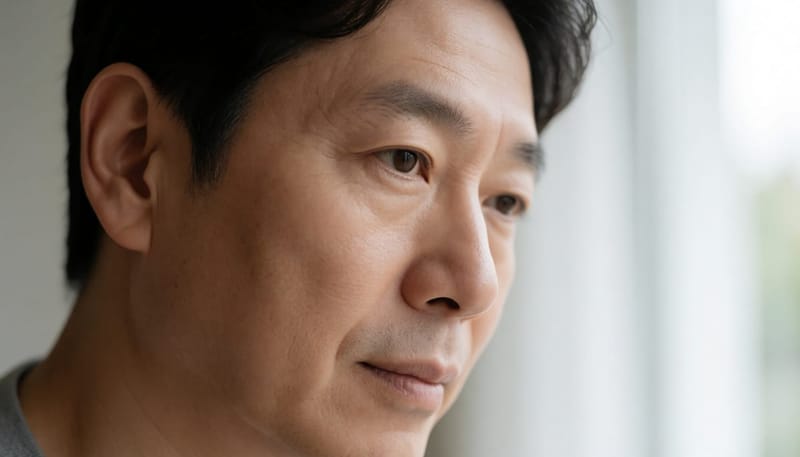 눈 뒤와 관자놀이 부위를 클로즈업으로 보여주는 옆모습