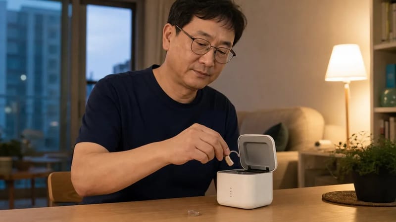 장마철에는 매일 저녁 건조박스에 보관하는 것이 보청기 관리의 기본입니다.