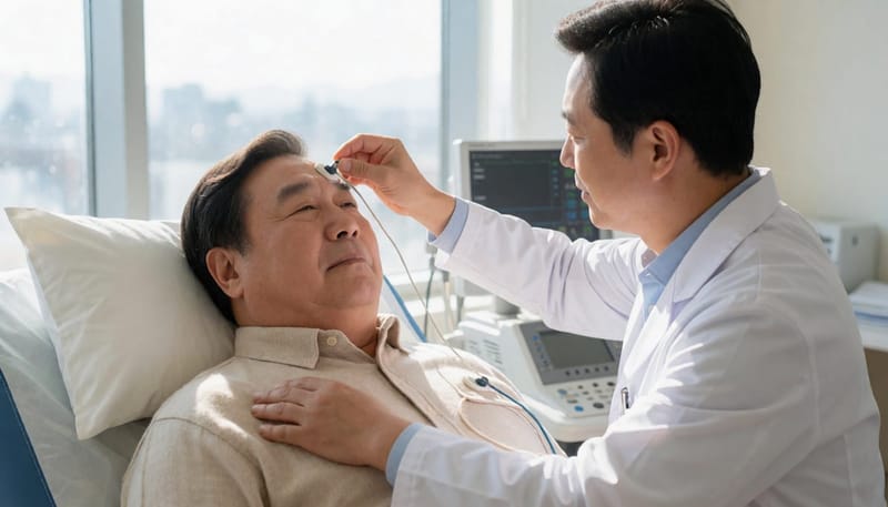 수면다원검사는 뇌파와 호흡, 산소포화도 등을 밤새 함께 기록합니다