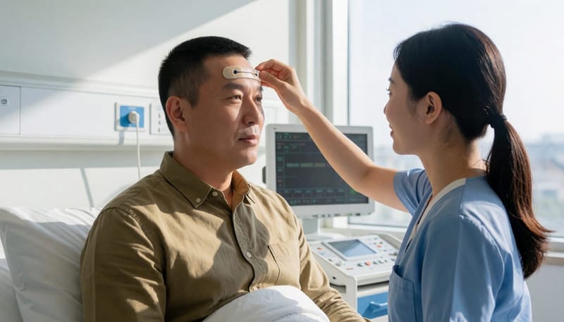 수면다원검사는 뇌파와 호흡, 산소포화도 등을 밤새 동시에 기록합니다.