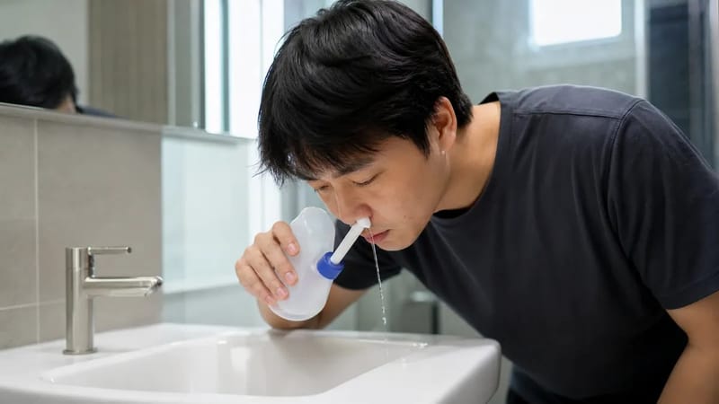 생리식염수를 이용한 코 세척은 대표적인 자가관리 방법입니다