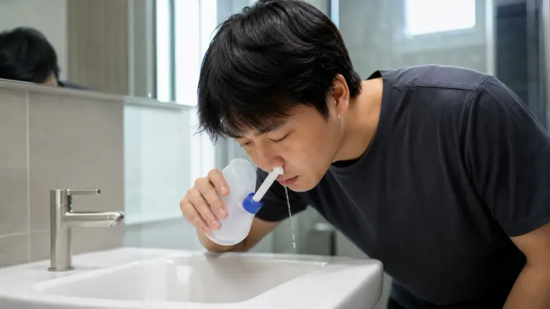 생리식염수를 이용한 코 세척은 대표적인 자가관리 방법입니다
