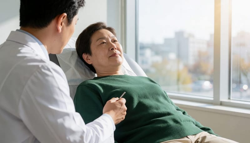 이석증 자세 변환 치료(관내결석정복술)를 받는 모습