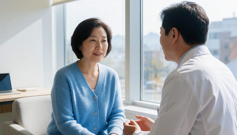 이비인후과에서 돌발성 난청 증상을 상담하는 모습