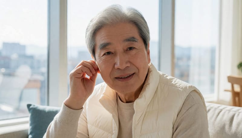 집에서 이명 소리로 불편함을 느끼는 70대 남성
