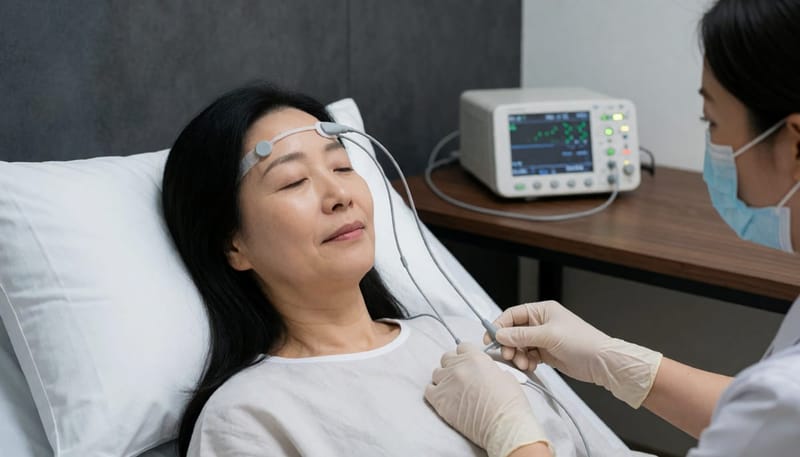 수면다원검사는 센서를 부착한 채 병원에서 하룻밤을 보내며 진행됩니다