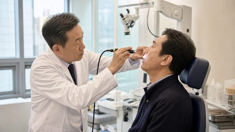 코와 목 안쪽 구조를 살펴보는 진찰은 코골이 원인을 파악하는 첫 단계입니다.