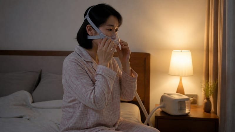 양압기는 수면 중 지속적인 공기압으로 좁아진 기도를 넓혀주는 치료 방법입니다.