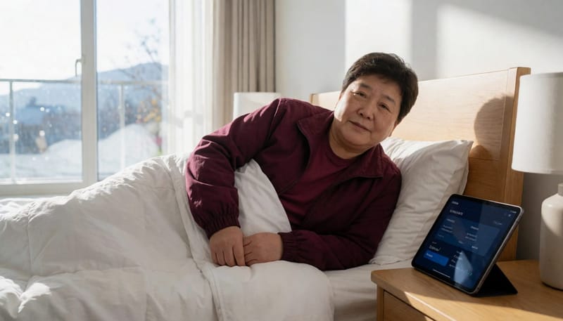 가정에서 진행하는 간이수면검사는 손가락과 가슴에 간단한 센서를 부착하는 방식으로 이뤄집니다.