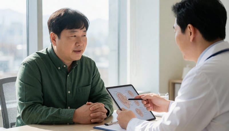 치료 단계별 선택지를 의료진과 상담하는 모습