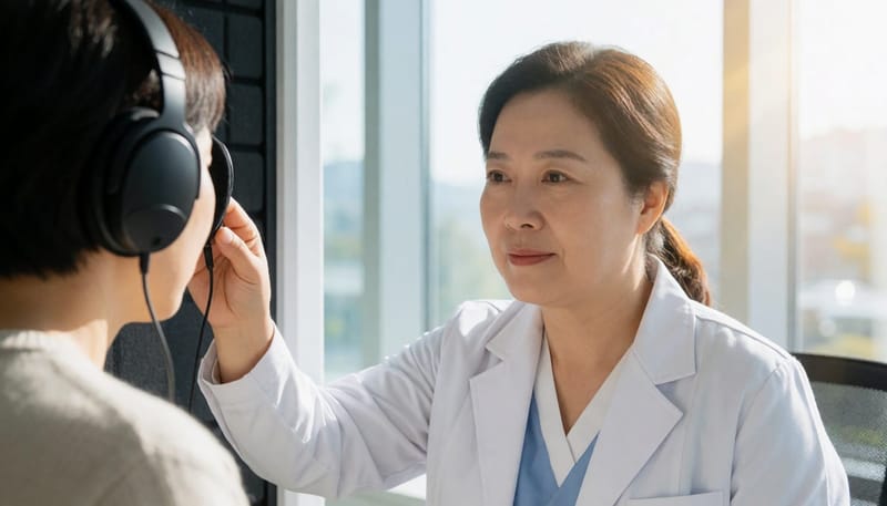 순음청력검사는 주파수별로 들리는 최소 소리를 찾아 오디오그램으로 기록하는 과정입니다.