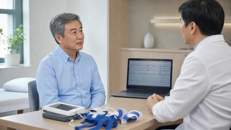 수면 문제로 정밀 검사와 상담을 받는 모습