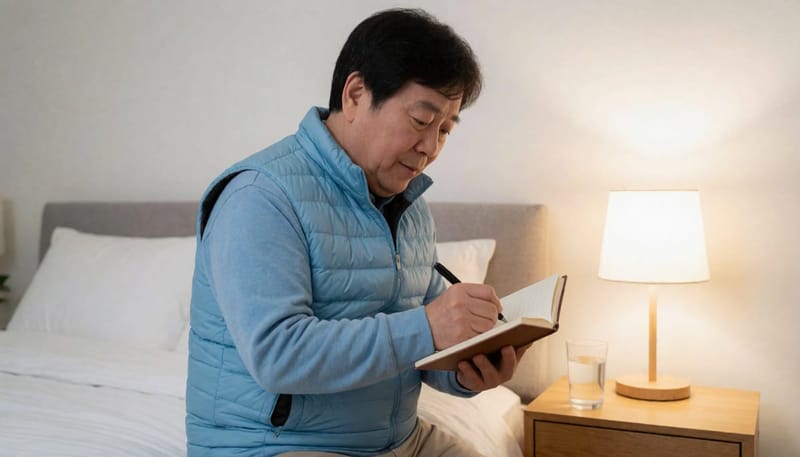 취침·기상 시각을 수첩에 기록하는 모습