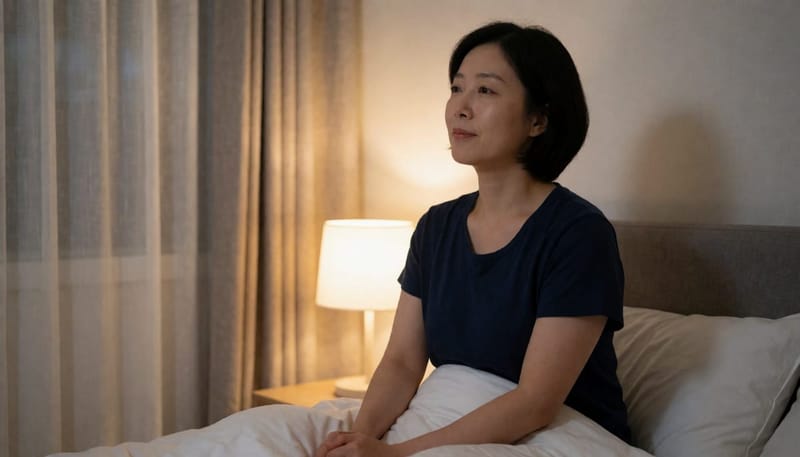 잠들기 전 가벼운 스트레칭으로 긴장을 푸는 모습