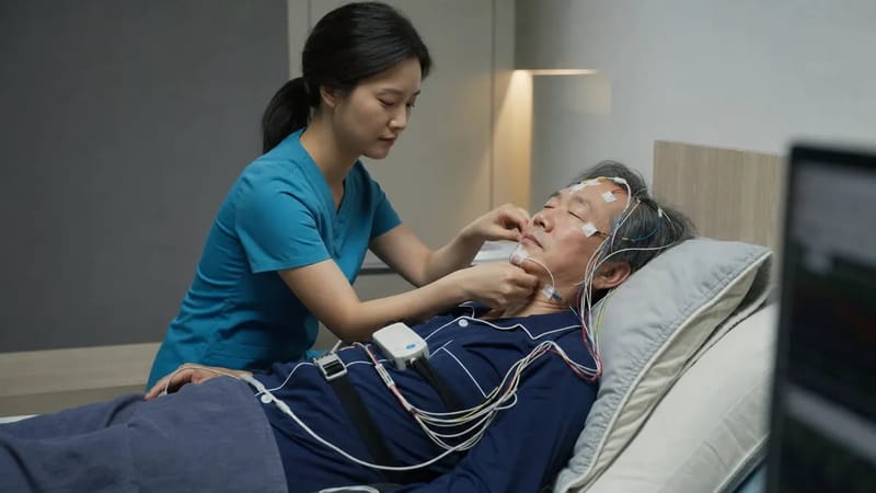 수면다원검사는 뇌파·호흡·산소포화도를 하룻밤 동안 동시에 기록합니다.
