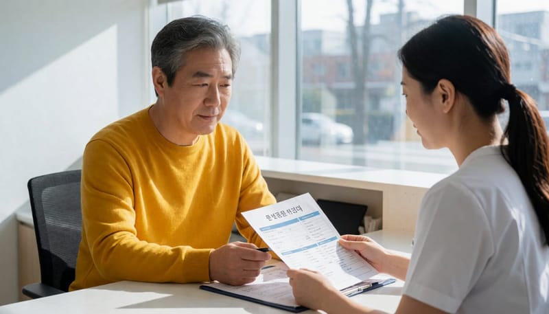 검사와 치료 비용, 보험 적용 여부를 미리 확인하는 상담 장면