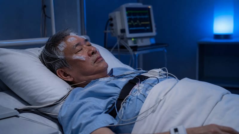 수면다원검사로 무호흡·저호흡지수(AHI)를 측정하는 모습