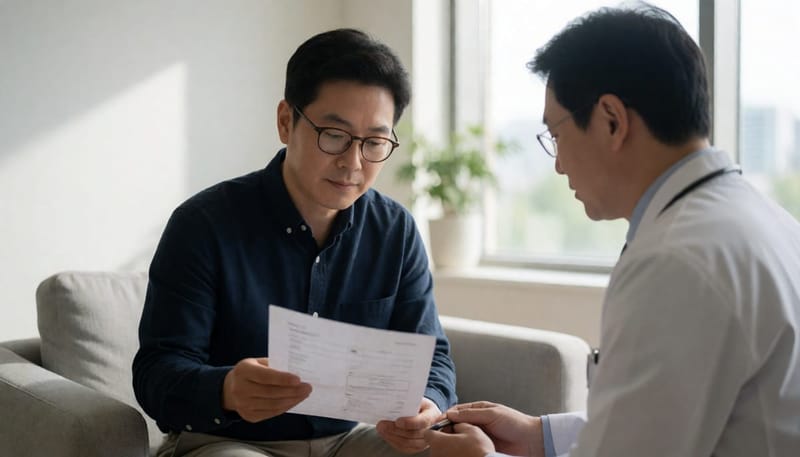 수면다원검사 결과를 바탕으로 치료 방향을 상담하는 모습