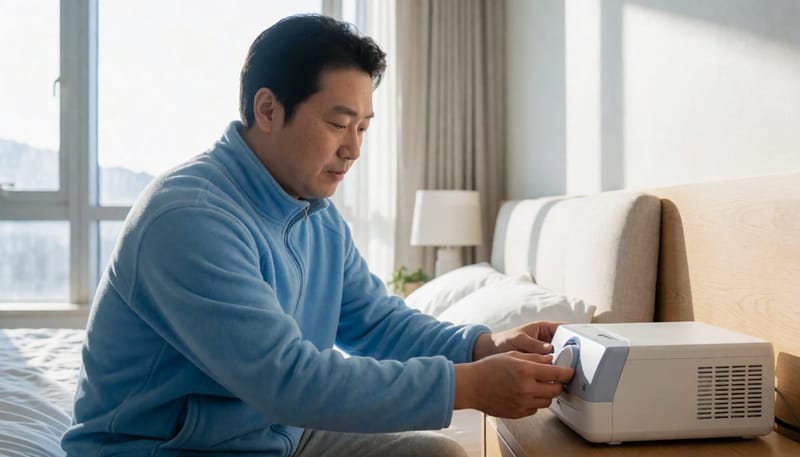 적응 기간 동안 압력과 마스크 착용감을 조금씩 조정해가는 모습입니다.