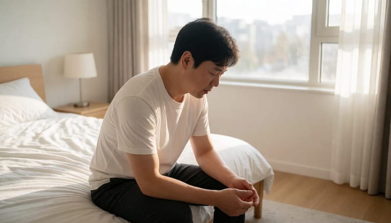 몸에 생긴 두드러기를 보며 원인을 궁금해하는 남성