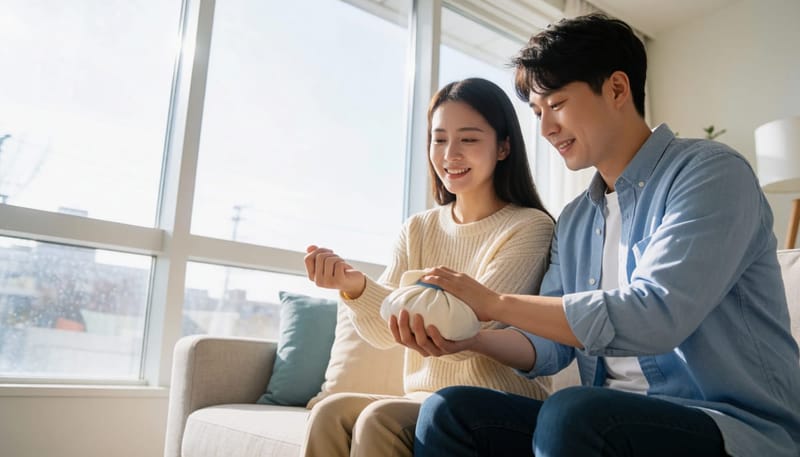 한쪽은 얼음찜질, 다른 쪽은 뻣뻣함을 비교하는 모습