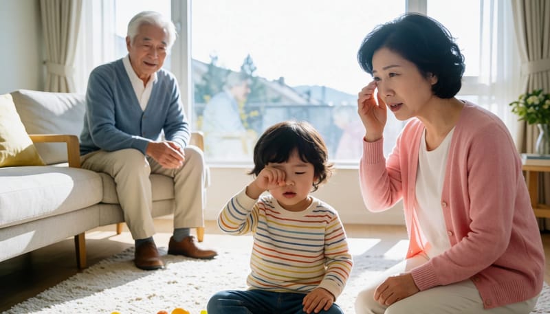 어린아이부터 노인까지 세대별로 눈을 만지는 모습을 한 장면에 담은 사진