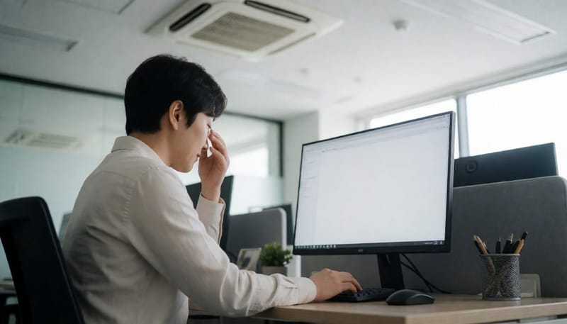 모니터 앞에서 눈 비비는 직장인