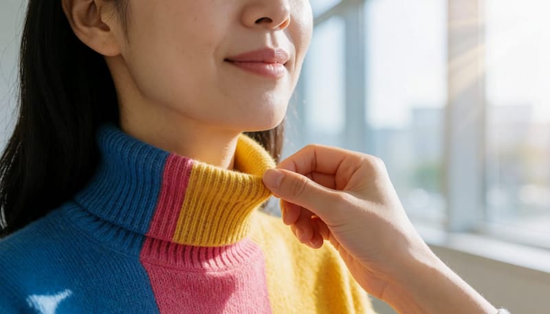니트 옷깃이 목에 닿는 부위 클로즈업