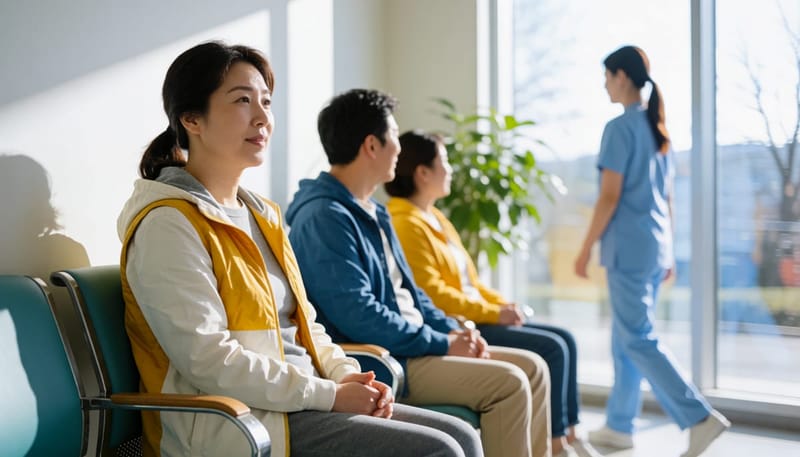 증상이 심해 병원 진료를 받기 위해 대기 중인 여성