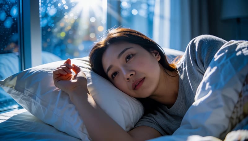 손목 통증으로 잠을 설치며 뒤척이는 여성