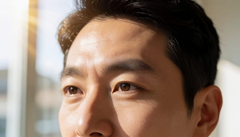 피지선과 상재균 관계를 보여주는 눈썹 주변 피부 결 클로즈업