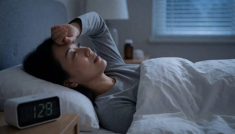 다이어트약 복용 후 며칠째 잠들지 못하고 뒤척이는 여성