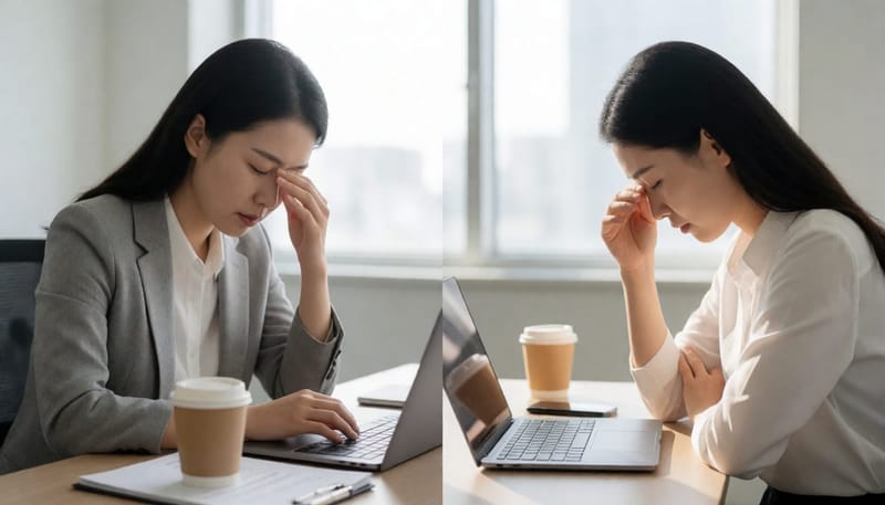 낮에는 극심한 피로로 책상에 엎드려 졸고 있는 직장인