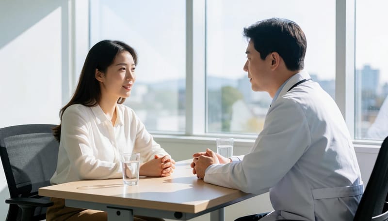 원인에 맞는 관리법을 상담하는 진료실 장면