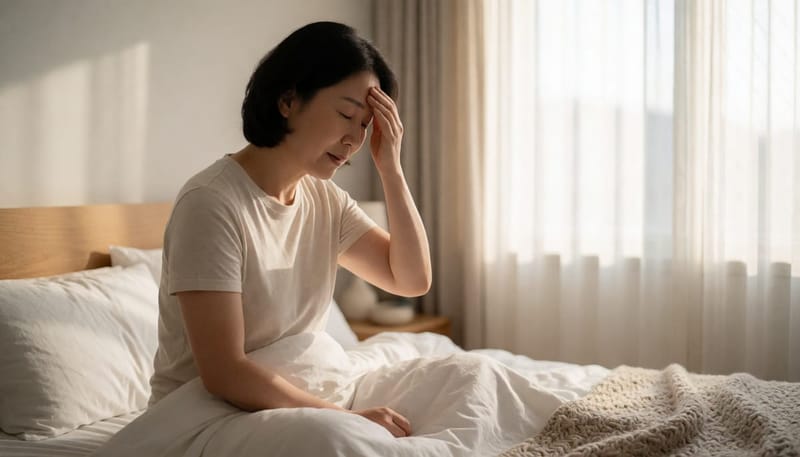 기상 후 순간 어지럼을 느끼는 여성