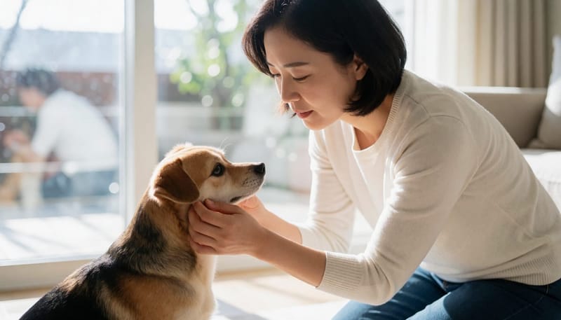 가려움이 귀와 목으로 번진 반려견 피부를 살펴보는 보호자