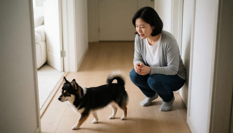 강아지의 걸음걸이 변화를 지켜보는 보호자