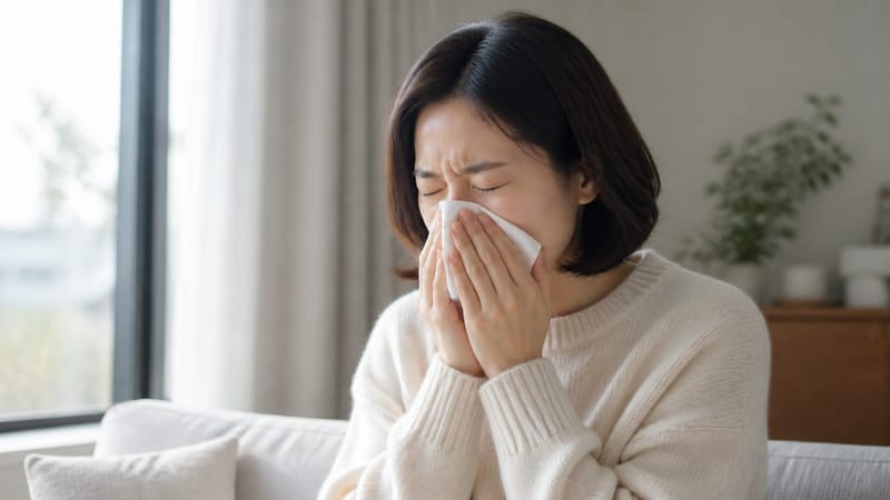 환절기 아침, 알레르기비염 증상은 재채기와 맑은 콧물로 시작되는 경우가 많습니다