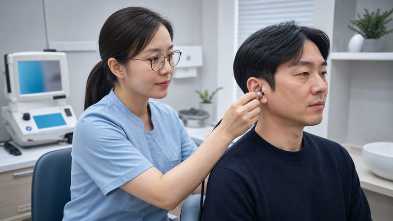 고실도 검사는 중이 안의 압력 변화를 그래프로 기록해 삼출액 여부를 확인합니다.