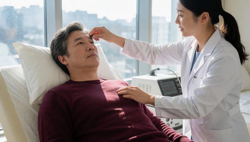 수면다원검사는 전극과 센서를 부착한 뒤 밤새 호흡과 뇌파를 기록하는 방식으로 진행됩니다.