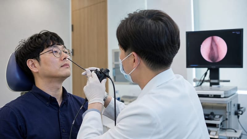 가는 내시경으로 후두와 성대를 직접 관찰하는 검사는 1~2분 내외로 끝납니다