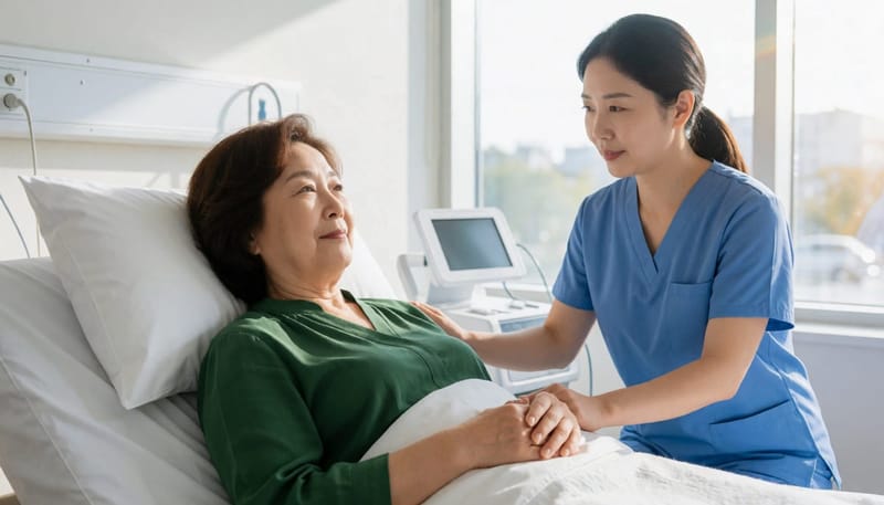 고령 환자에게 수면다원검사 센서를 부착하는 모습